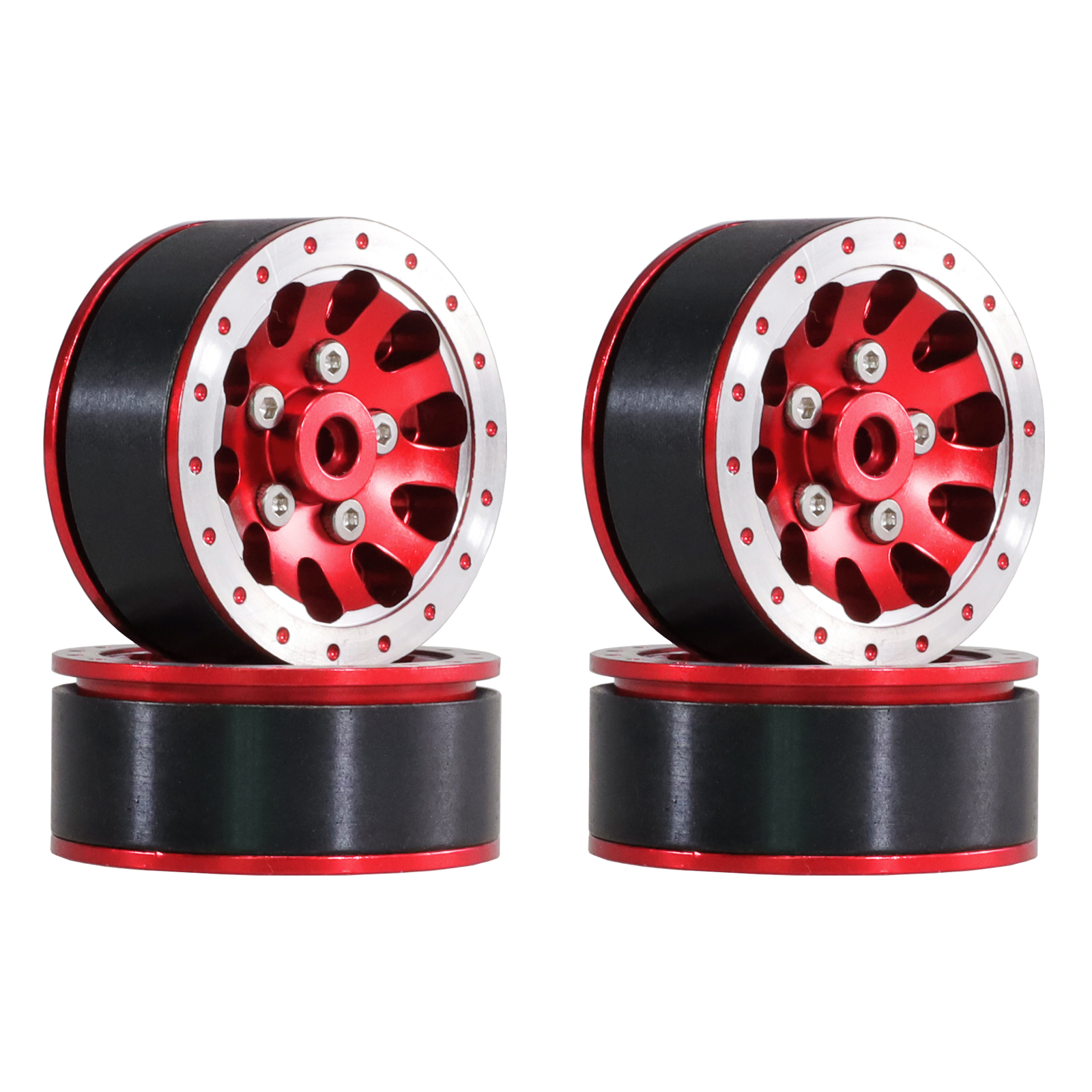 4Pcs Metal Beadlock Wheel Hub Wheel Rim And Rubber Tire For WPL C14 C24 B14 B24 B36 MN D90 MN99S RC Car Upgrade Parts: Red