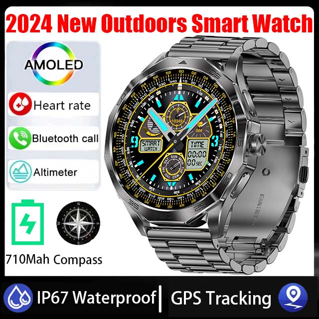 2024 nowy męnarty Smartwatch HD Bluetooth połączenie 1.85-calowy 360*360 AMOLED ekran HD 710Mah GPS tor kompas wodoodporny męnarty Smartwatch: Niebieski
