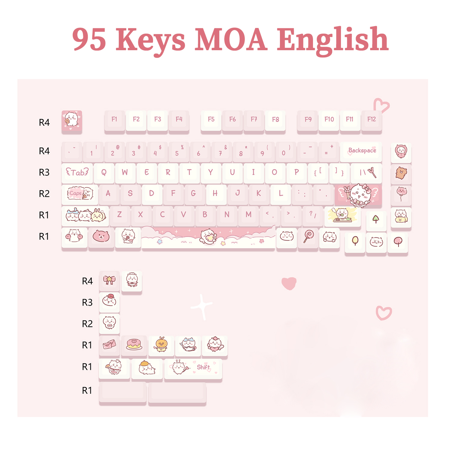95 Keys artoon Cute Puppy Cat Kitty Keycaps GMK PBT Keycap MOA Profile Dye Sublimation For DIY Mechanical Keyboard Girls
