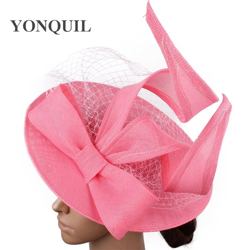 Large 30CM Round White Fascinator Base Velling Hair Accessories Women Party Wedding Hat Imitation Sinamay Birdcage Veil Headwear: Pink