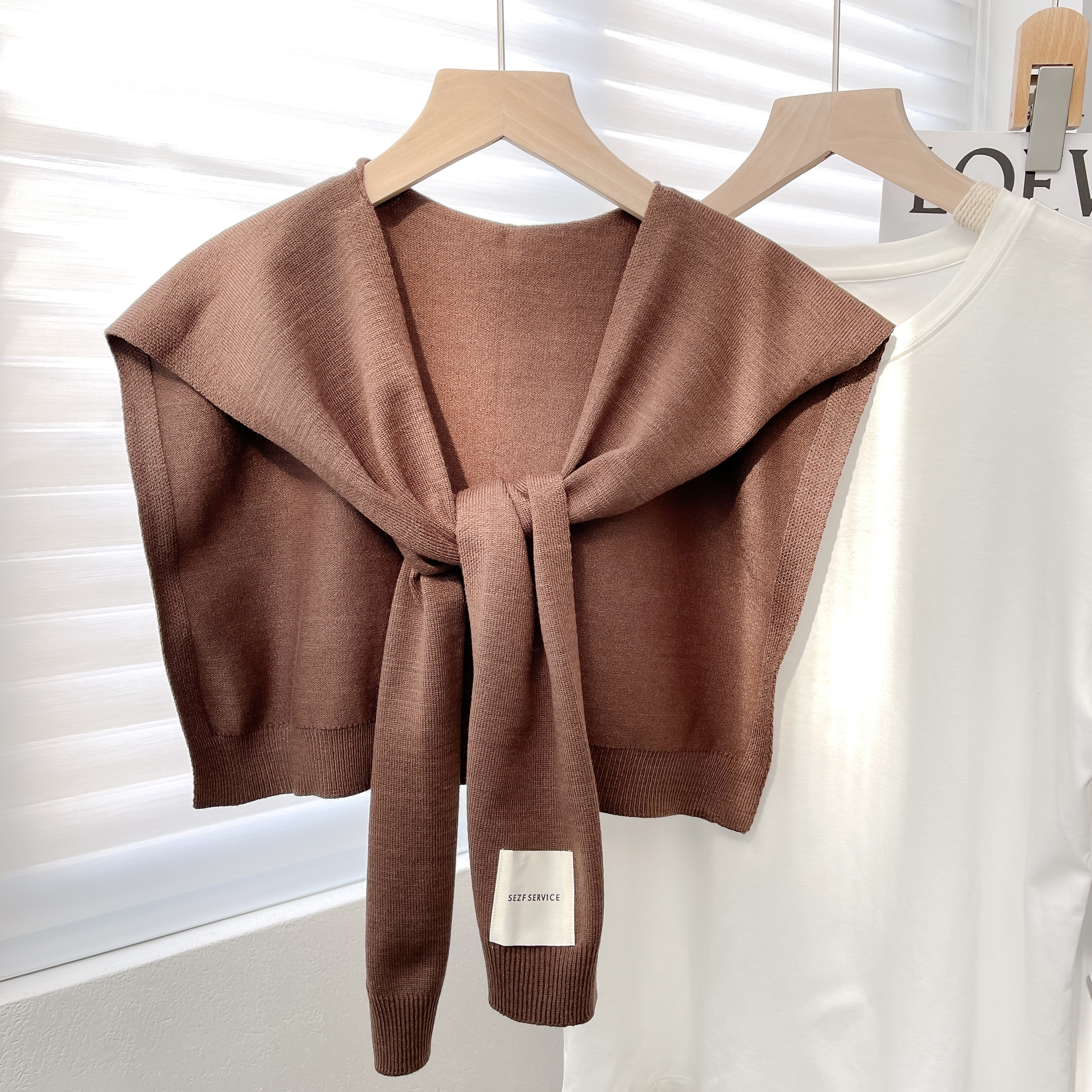 Bufanda chal de punto de Color liso para mujer, capas de otoño e invierno con camisas, ropa de invierno a la , bufandas decorativas para mujer: Castaño