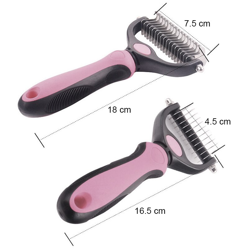 Removedor de pelo para mascotas, cepillo para quitar el pelo de perro con pelo cortador de nudos de acero inoxidable, cortador de doble cara, herramientas de aseo para gatos 66CY