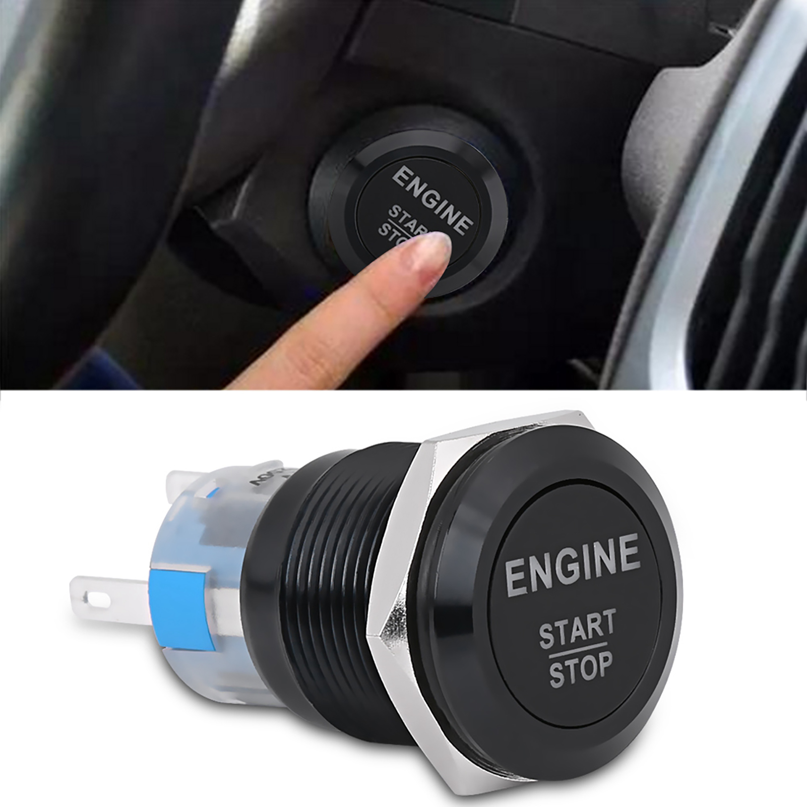 Interruptor de arranque de motor de coche, botón de arranque de motor de coche, LED blanco, 12V