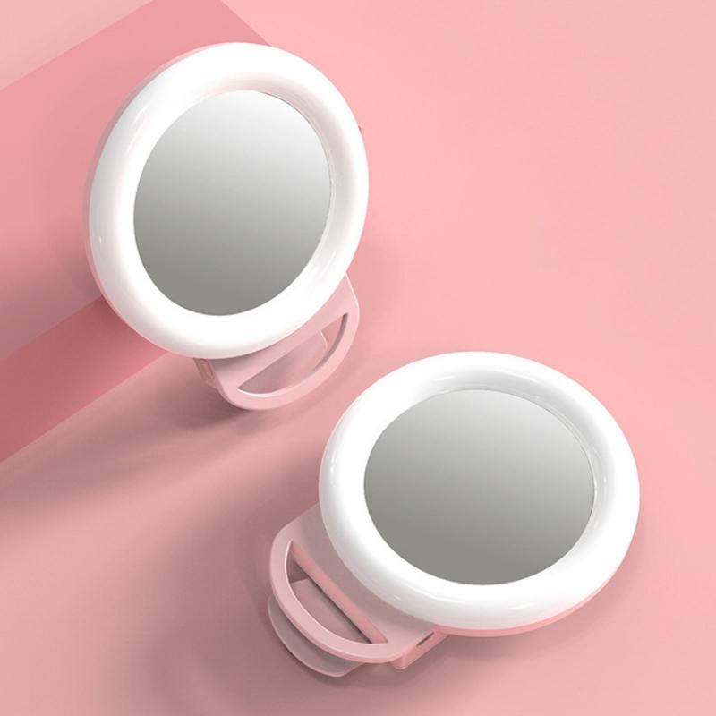 Rgb Selfie Led Ring Licht Cirkel Mini Mobiele Telefoon Lichten Lamp Op De Voor Telefoon Oplaadbare Clip-On Make-Up spiegel Vullen: pink