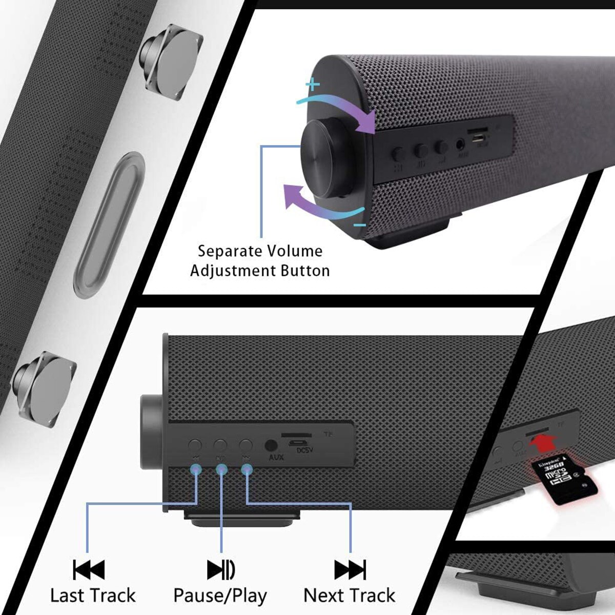 TV Sound Bar TV Sound Bar AUX USB Wired and Wireless Bluetooth Speaker Home Theater FM Radio Surround SoundBar for PC TV Speaker