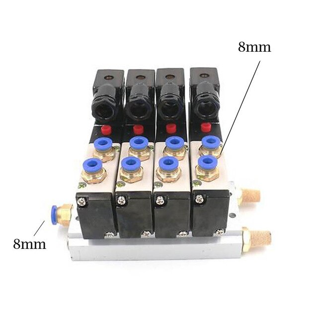 12/24 V DC 110/220 V AC Multi Option 4V210-08 Pneumatischer Magnetventilblock mit Schalldämpfer-Fitting-Basisverteiler 2/3/4/6 Wege