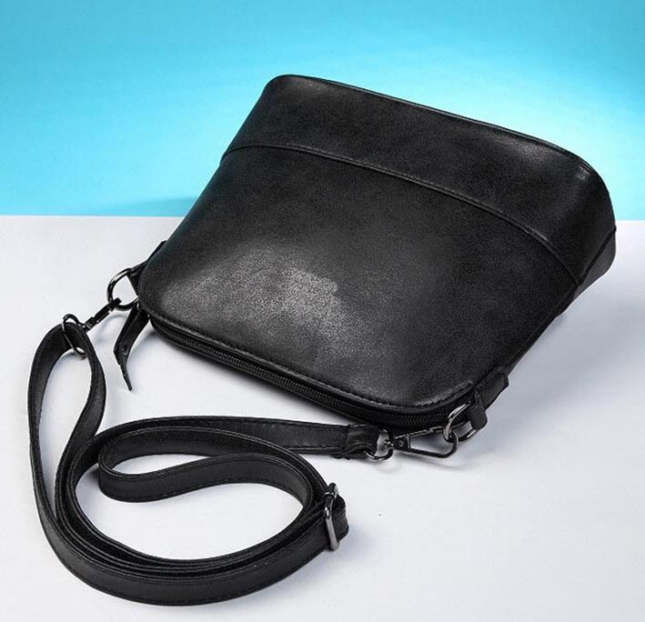 women's messenger bag scrub shell bag Nubuck Leather small crossbody bags over the shoulder women handbag: black