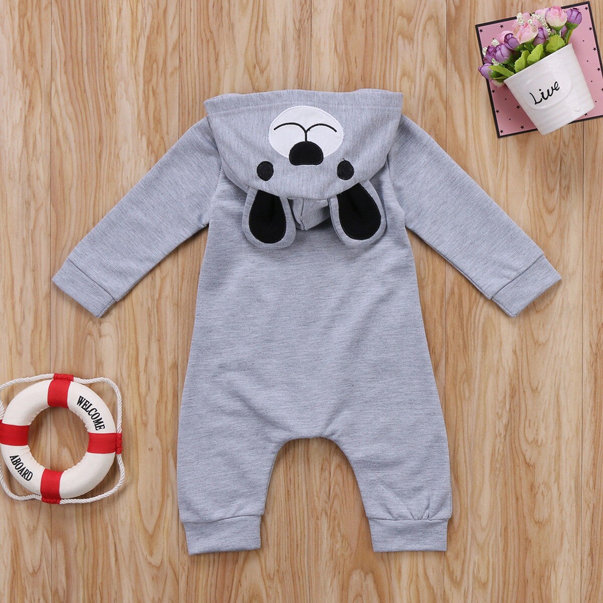 Cute Bear Baby Rompers Newborn Infants Boys Girls Clothes Kids Hooded Jumpsuit Outfit Pullover