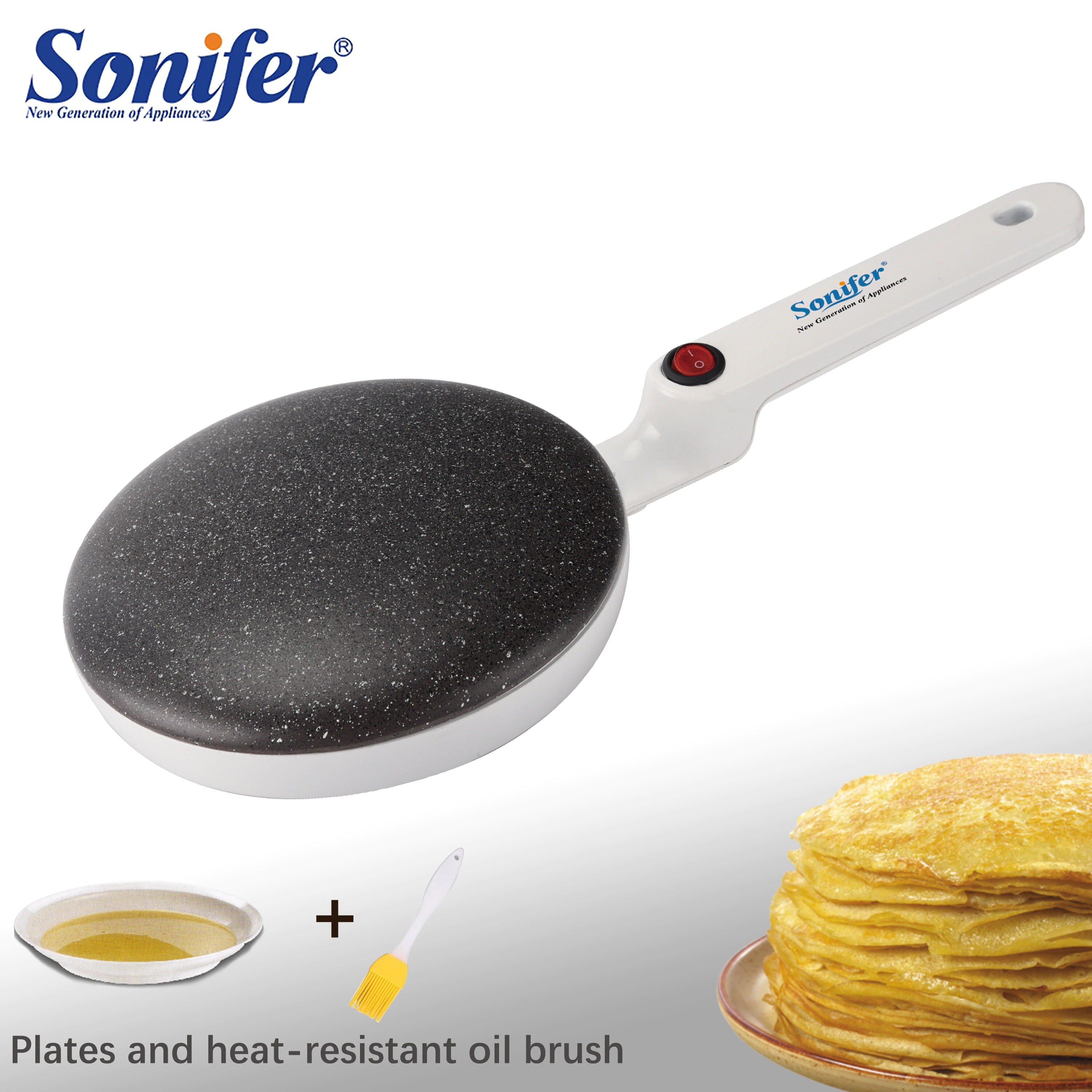 Máquina de tortitas para Pizza, plancha antiadherente eléctrica para hornear Pan y pasteles