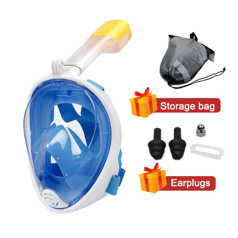 Underwater Scuba Snorkeling Anti Fog Mask Safe and Waterproof Swimming Equipment Set Diving Full Face Respiratory Masks: Blue / L/XL