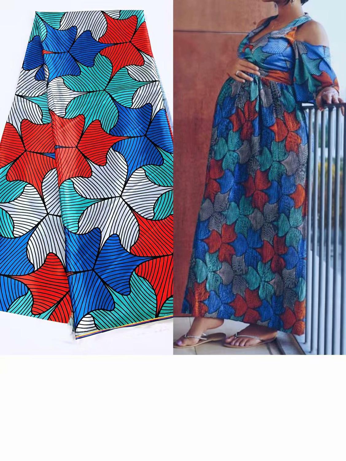 Afrikaanse Stof Vrouwen Jurk Afrikaanse Zijde Stof Satijn Zijde Voor Kledingstuk Naaien 5Yards: YJ75826C3