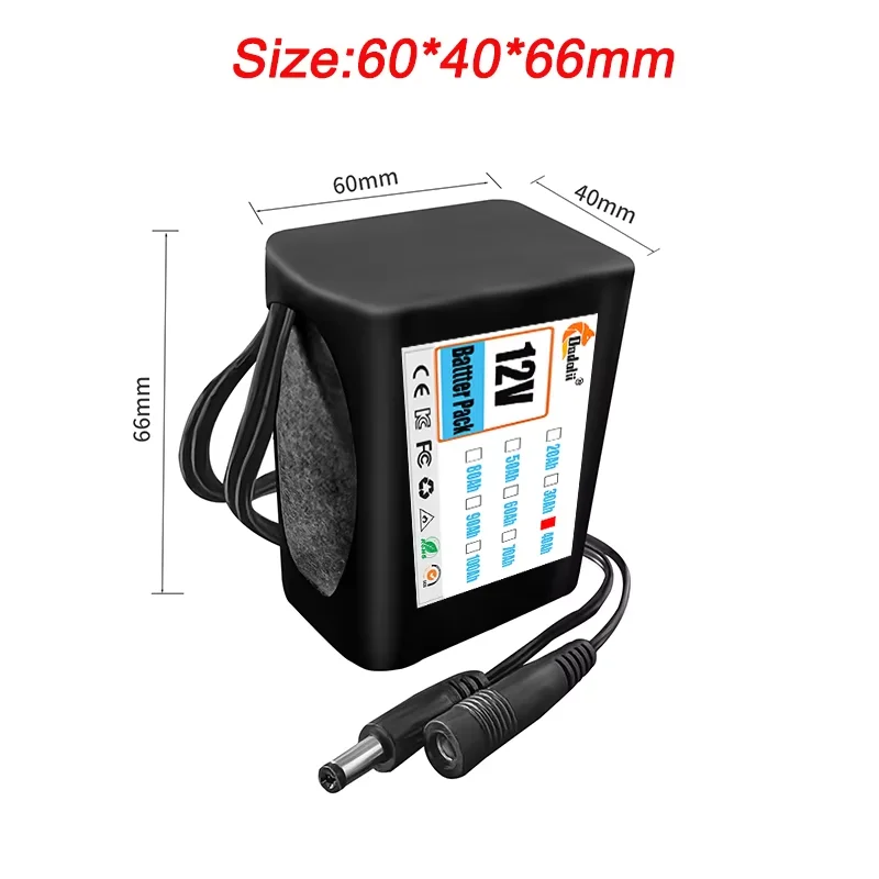 12V 40Ah 3S2P 18650 Lithium-Ion Battery Pack - DC 12.6V Rechargeable Battery with Charger for CCTV/Camera/Monitor