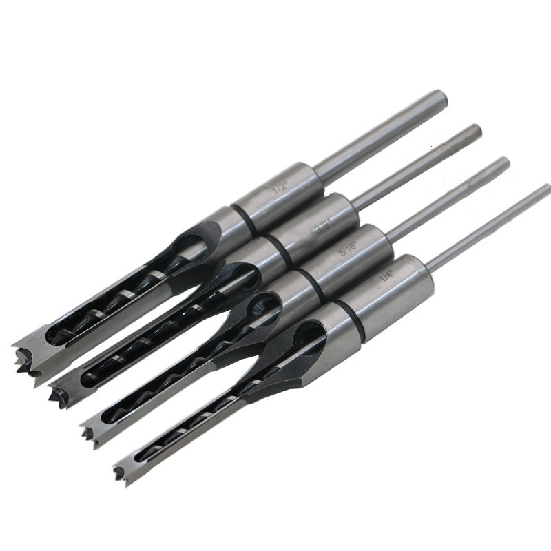 iTECHOR 4 PCS DIY Woodworking Tool Mortising Chisel Set Square Hole Extended Drill Woodworking tools 1/4 5/16 3/8 1/2 Inch