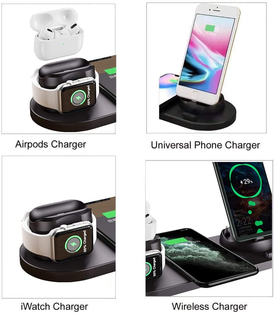 6 in 1 kabellos Ladegerät Bahnhof tragbar Qi Schnelle Ladung Dock Stehen für AirPods Profi/AirPods/iPhone/samsung/Huawei/HTC/Sony