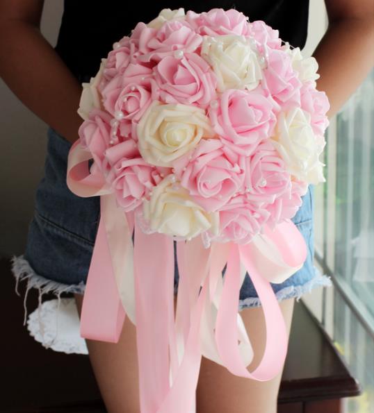 Wedding bouquets flowers artificial flower rose bouquet white bridal bouquets Beautiful Wedding Bouquet Gorgeous Beaded Cry: model 2 pink