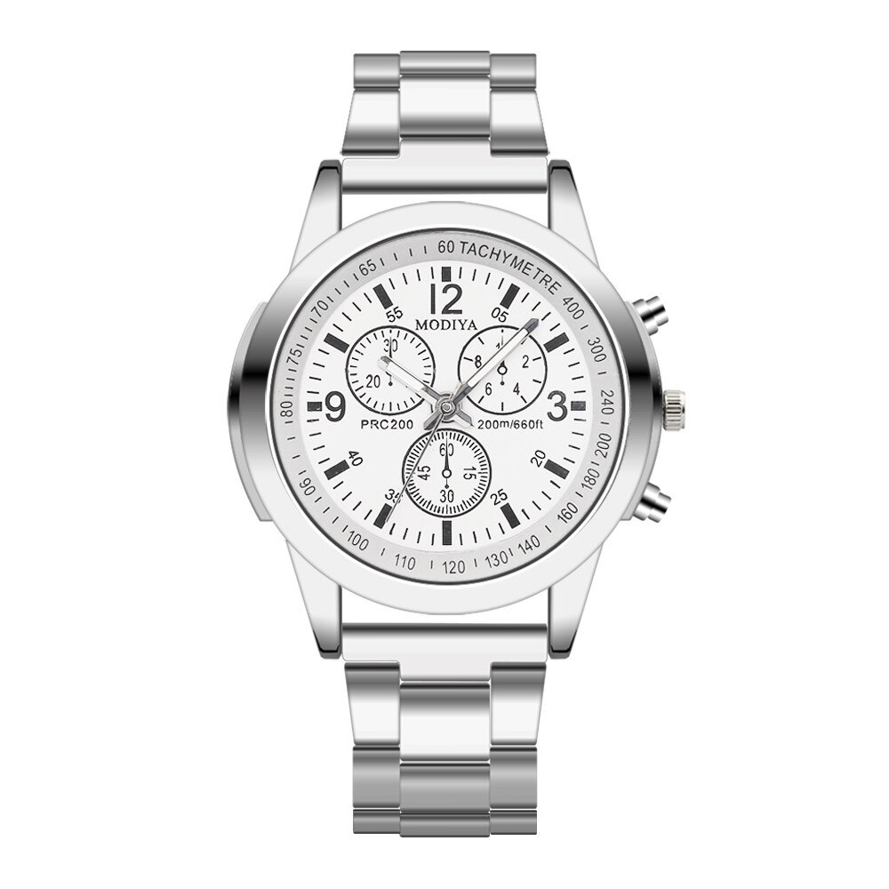 Rvs Sport Quartz Uur Wrist Analoge Mannen Horloge Mode Casual Mannen Business Horloge Horloge Mannen reloj: White 