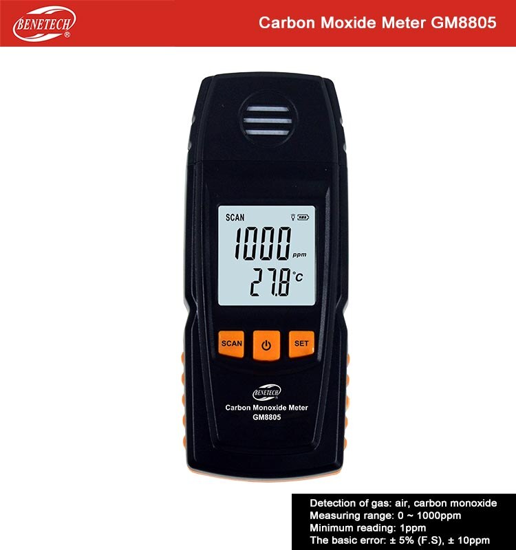 Draagbare CO 1000ppm meter flow gevoeligheid koolmonoxide detector GM8805 Benetech