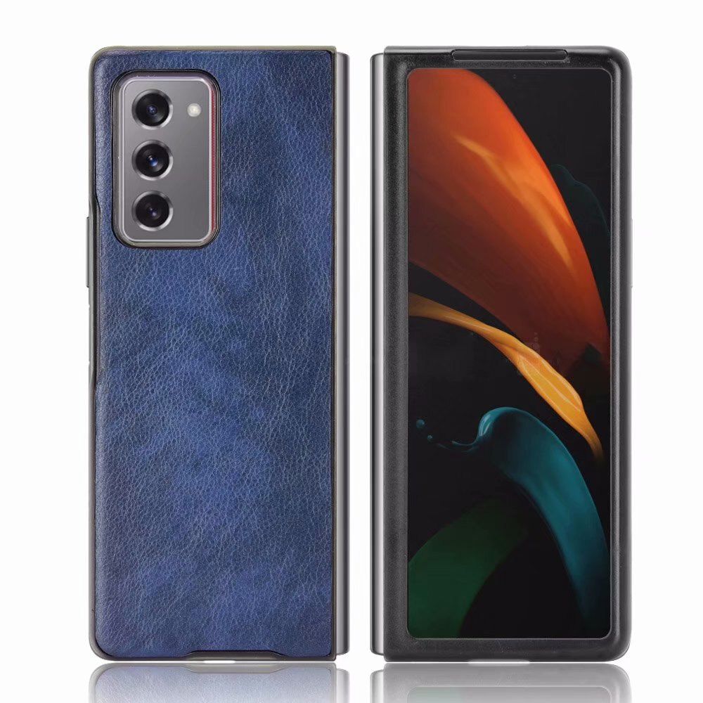 For samsung galaxy z fold 2 -deksel litchi striae hardt pc-deksel til samsung galaxy z fold 2 5g- deksel støtsikre coques: Blå