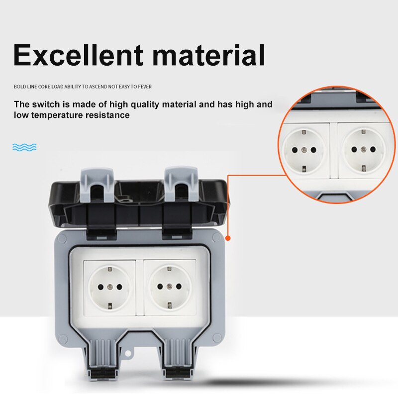 2-Weg Outdoor Socket Stopcontact Slagvastheid 3680W 16A Eu Uk Fr Us Stopcontact IP66 Muur socket Voor Tuin Inrichting
