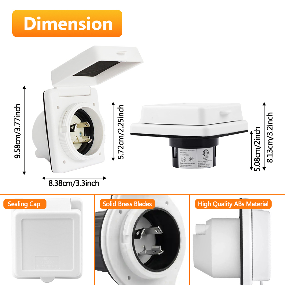 Conector de bloqueo de giro hembra RV 30 AMP, entrada de alimentación 125V, enchufe de alimentación NEMA L5-30P, Kit de arranque de cubierta impermeable