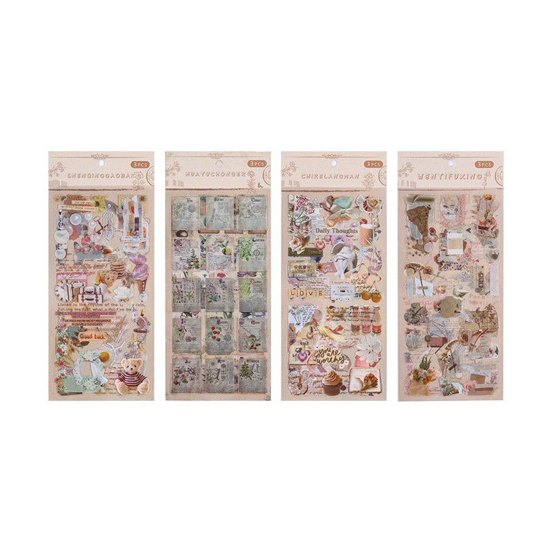 Journamm 3 unids/pack pegatinas Vintage Collage materiales de álbum de recortes DIY decoración de corte diario basura pegatinas estéticas impermeables para mascotas