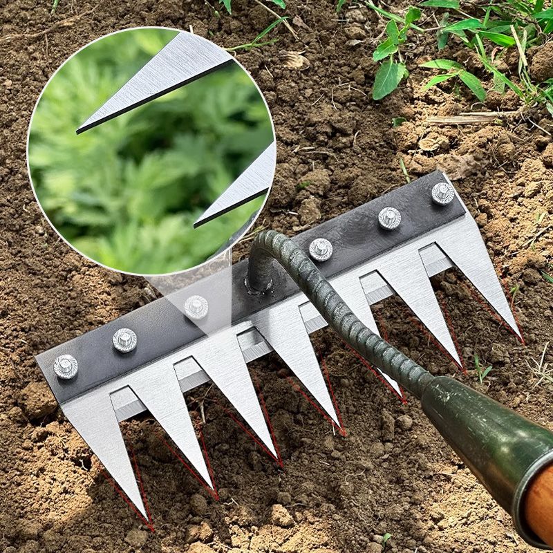 Rastrillo manual de acero al carbono para jardín, herramienta de granja, escarificador de deshierbe, grada de clavos agrícola, grada de Metal, herramienta de deshierbe para jardín, 5/6/7/8 dientes
