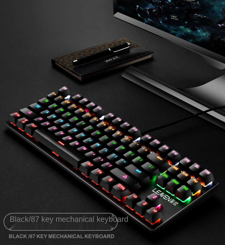 K550 punk mechanical axis keyboard cracking keyboard 87 keys green axis game competitive computer wired keyboard: Black