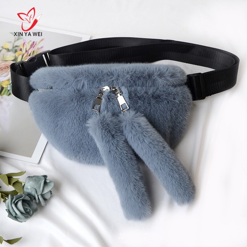 Faux Rabbit Fur Waist Bag WomenS Plush Fanny Pack Waist Bag Women Winter Bag Women Hip Travel Bag Phone Bag Casual Chest Bag