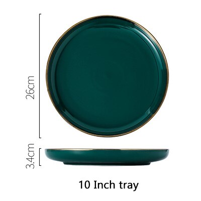 Prato de cerâmica verde dourado, prato verde para embalar alimentos, louças, tigela, sobremesa, louça de jantar: I.10 Inch tray