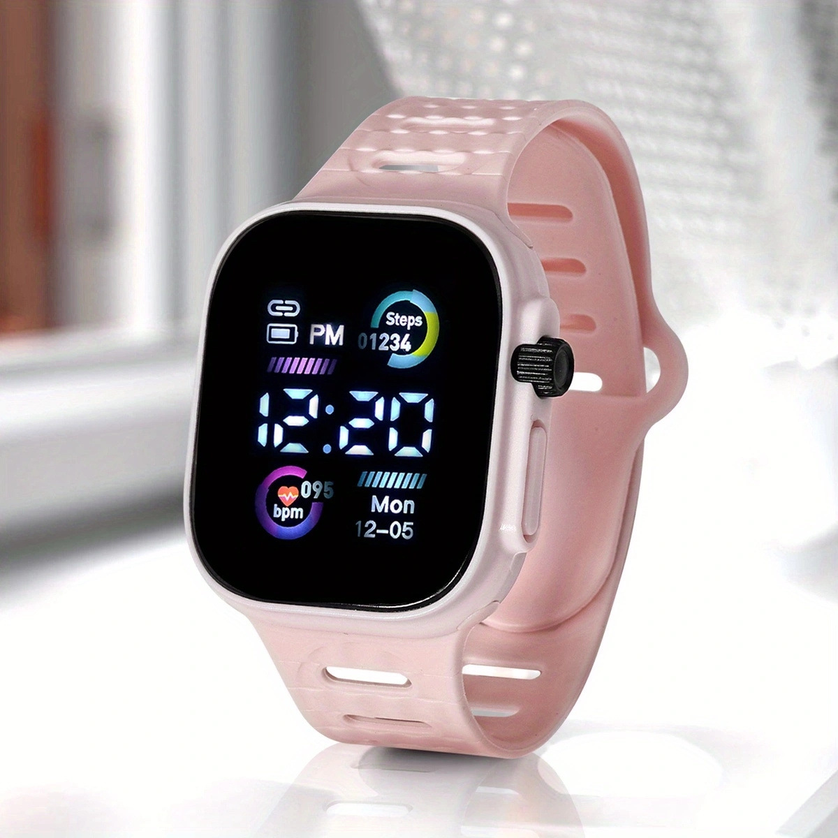 Quadratische elektronische LED-Uhr mit Digitalanzeige für Kinder: Rosa