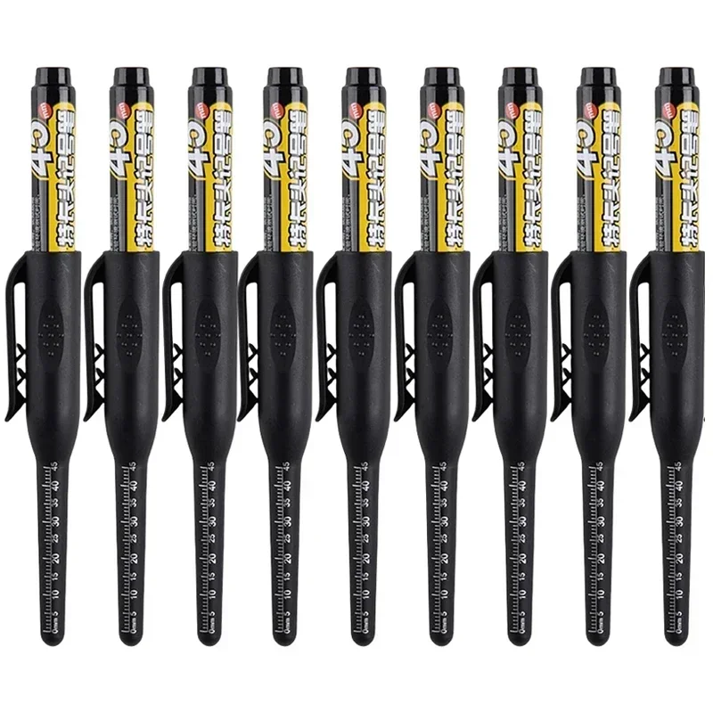 12-1 Uds. Rotuladores multiusos de 45mm de profundidad con agujeros, puntas largas, rotuladores impermeables para baño, carpintería, bolígrafos de carpintero de cabeza larga: Amarillo claro