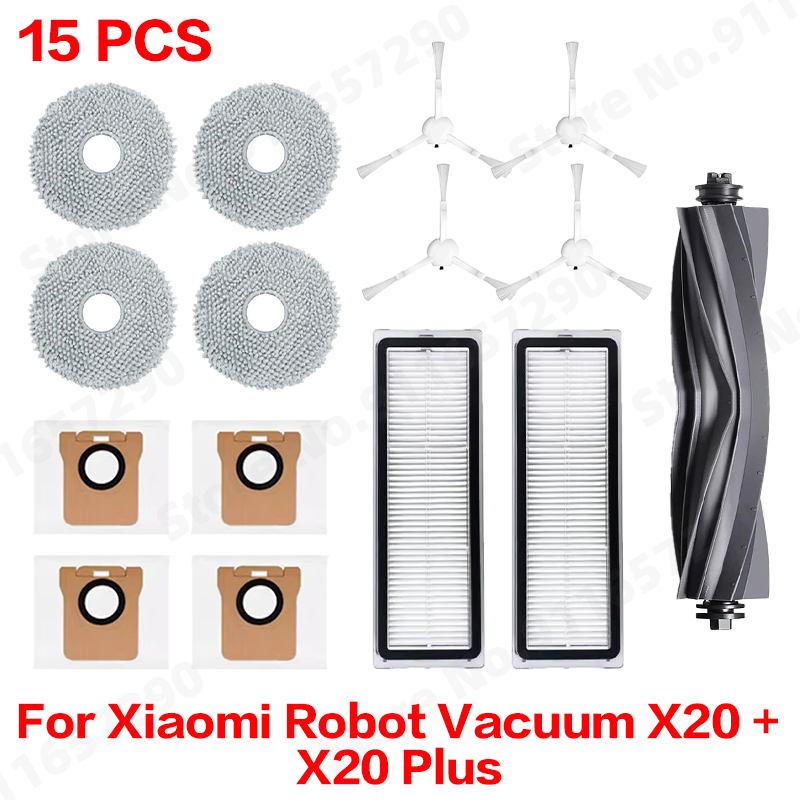 Para xiaomi robô vácuo x20 +/x20 plus saco de pó mop pano acessórios escova lateral principal filtro hepa peças reposição