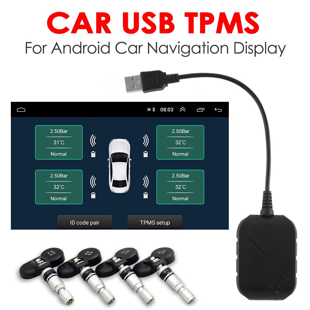 USB 3.0 TPMS for Android Car Radio DVD Player Tire Pressure Monitoring System Built-in APK with Internal External Sensor