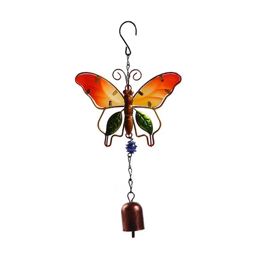 Metal Handmade Butterfly Wind Chime Glass Painted Ornaments Bell Wind Chime Tube Pendant Garden Home Decoration: Red