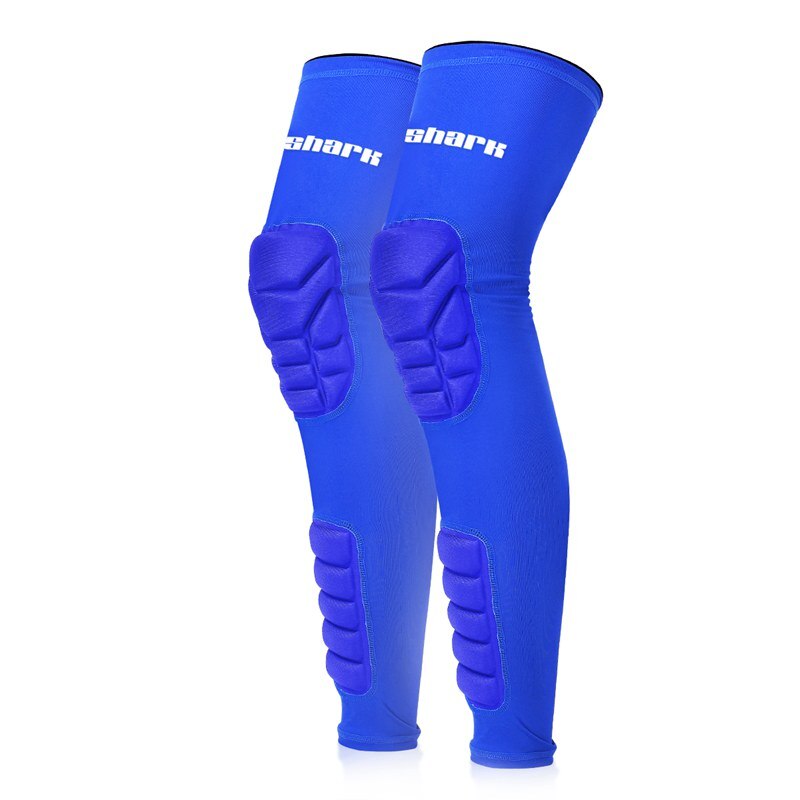 Rodilleras de compresión para hombre y mujer, rodilleras largas de baloncesto, panal de abeja, deportivas, para fútbol y gimnasio, 1 par: Blue / L