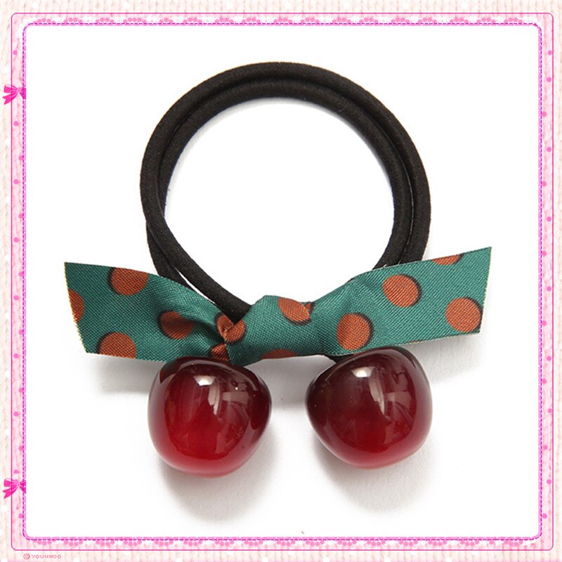 Coletero de cuerda a la para mujer, gomas elásticas para el pelo de hermosa cereza, con lazo, accesorios para el cabello: 1 pcs Wine red