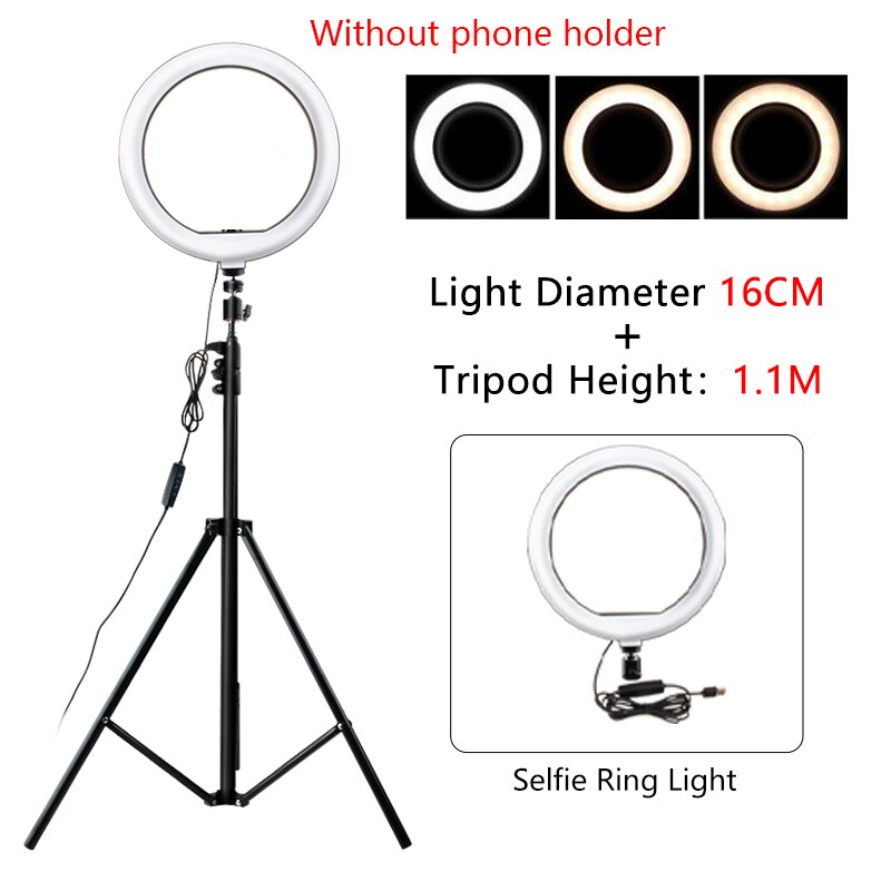 Selfie Ring Lamp Led Ring Light Selfie For Ring Phone Photography Lighting Camera Tripod Kit Photo Equipment Para Air Black: 16cm with tripod