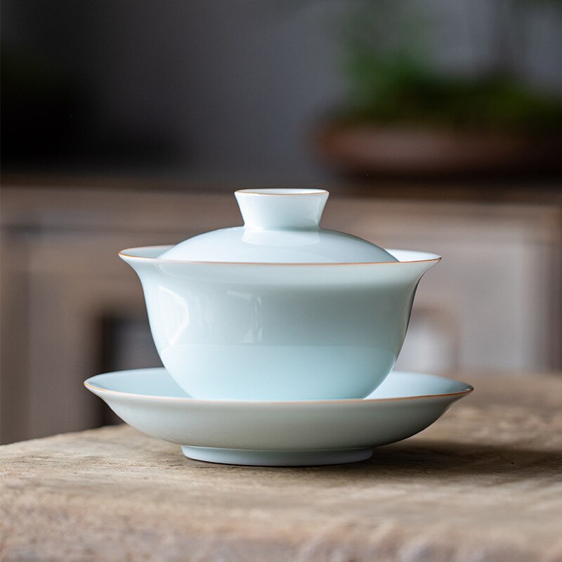 Eggshell Porcelain Handmade Ceramic Venti Tea Sancai Bowl Kung Fu Tea Bowls Sopera De Ceramica Gaiwan Coarse Pottery Tea Set: Cover bowl G