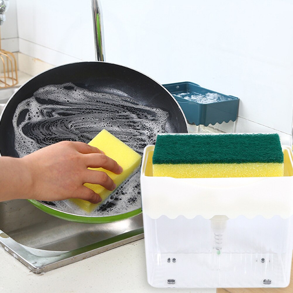 2 in 1 Automatic Soap Dispenser Hand Press Hand Sanitizer Liquid Soap Pump Organizer with Sponge Kitchen Tools Bathroom Supplies