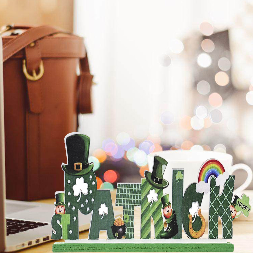 1pc St. Patrick's Day Theme Art Craft Wooden Letter Ornaments for Home Decor
