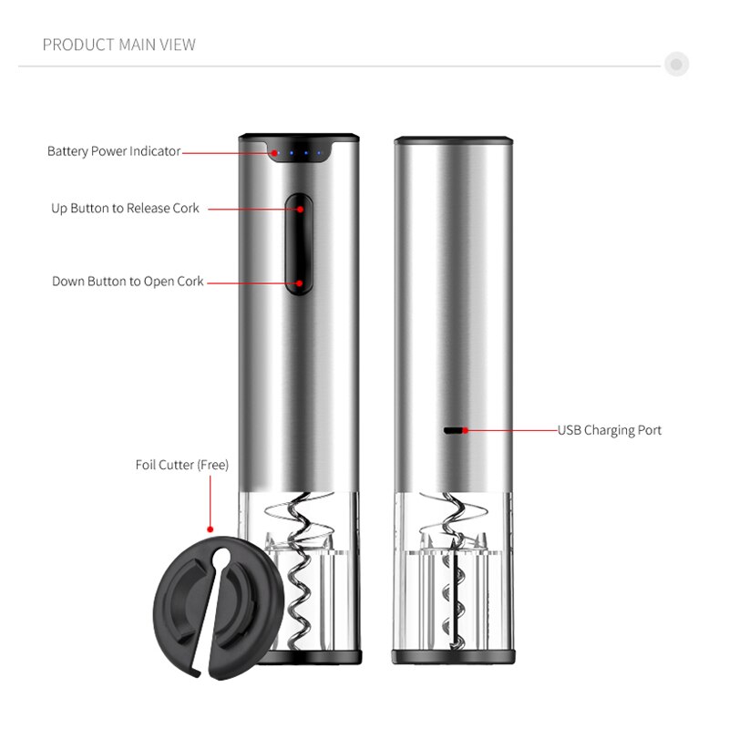 Usb Oplaadbare Automatische Wijnfles Opener Keuken Gereedschap Elektrische Kurkentrekker Openers Met Folie Cutter Voor Vader