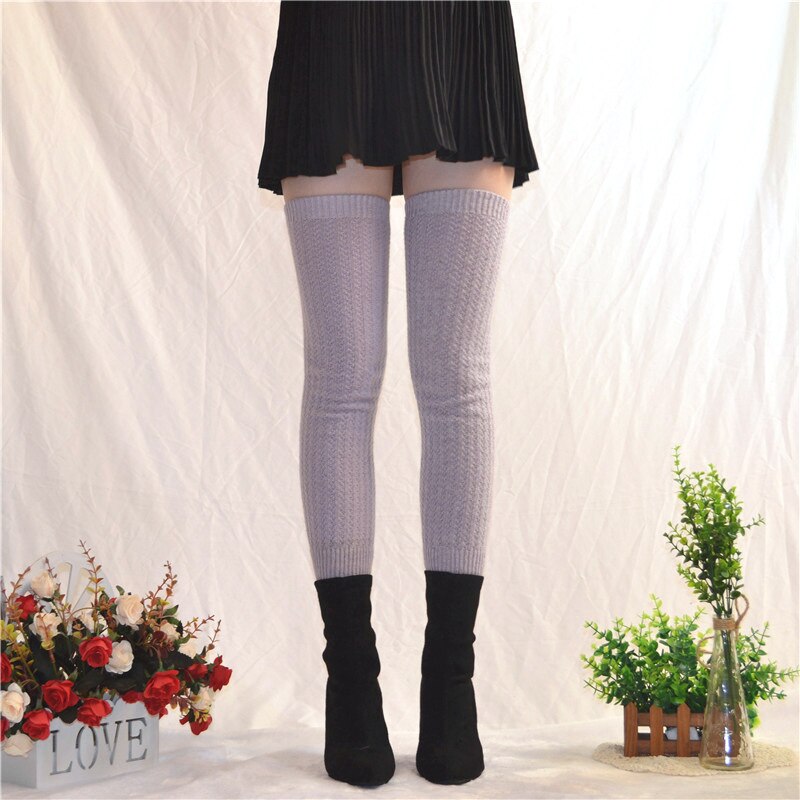 Femmes Fine laine solide jambières tricot doux botte guêtre haute genou manches hiver automne jambières botte Topper bas: 5