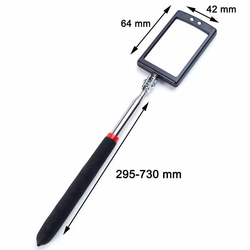 360° Inspection Mirror LED Light Telescoping Mirrors Extend Mechanic Tools Inspection Mirror Telescopic Handle Repairing Tools: White