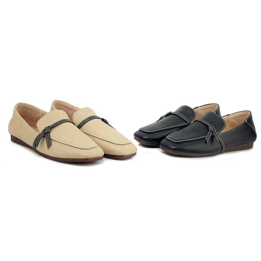 Qutaa kvinnor pumps lågklackat pu läderplattform fyrkantig tå retro casual slip on casual skor dam pumps stor storlek 34-43