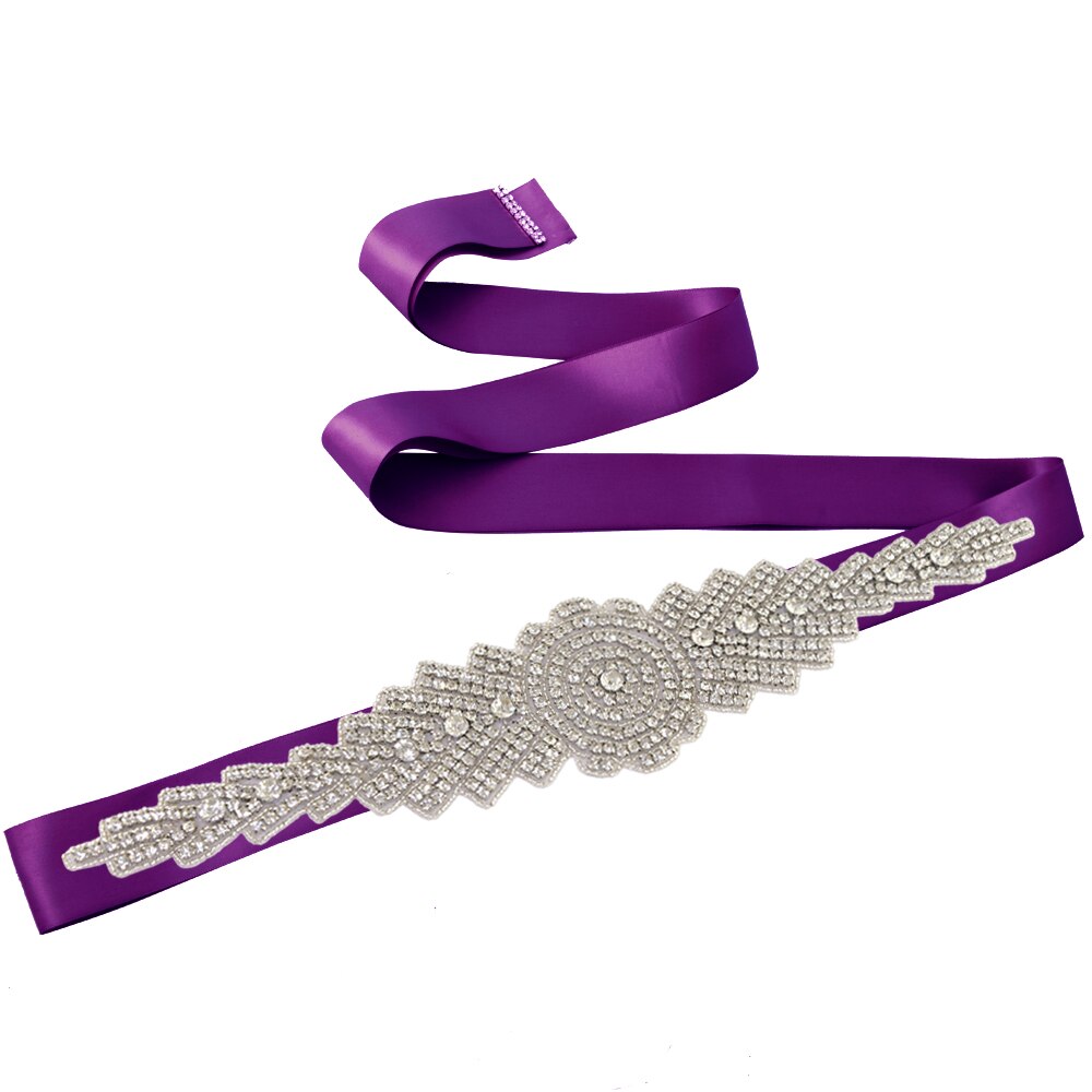 ZMS23 Wedding Dress Ivory Bride's Accessories Belt Bridemaid Brides Dresses Glitter Bridal Diamond Sash Women's Belts: purple