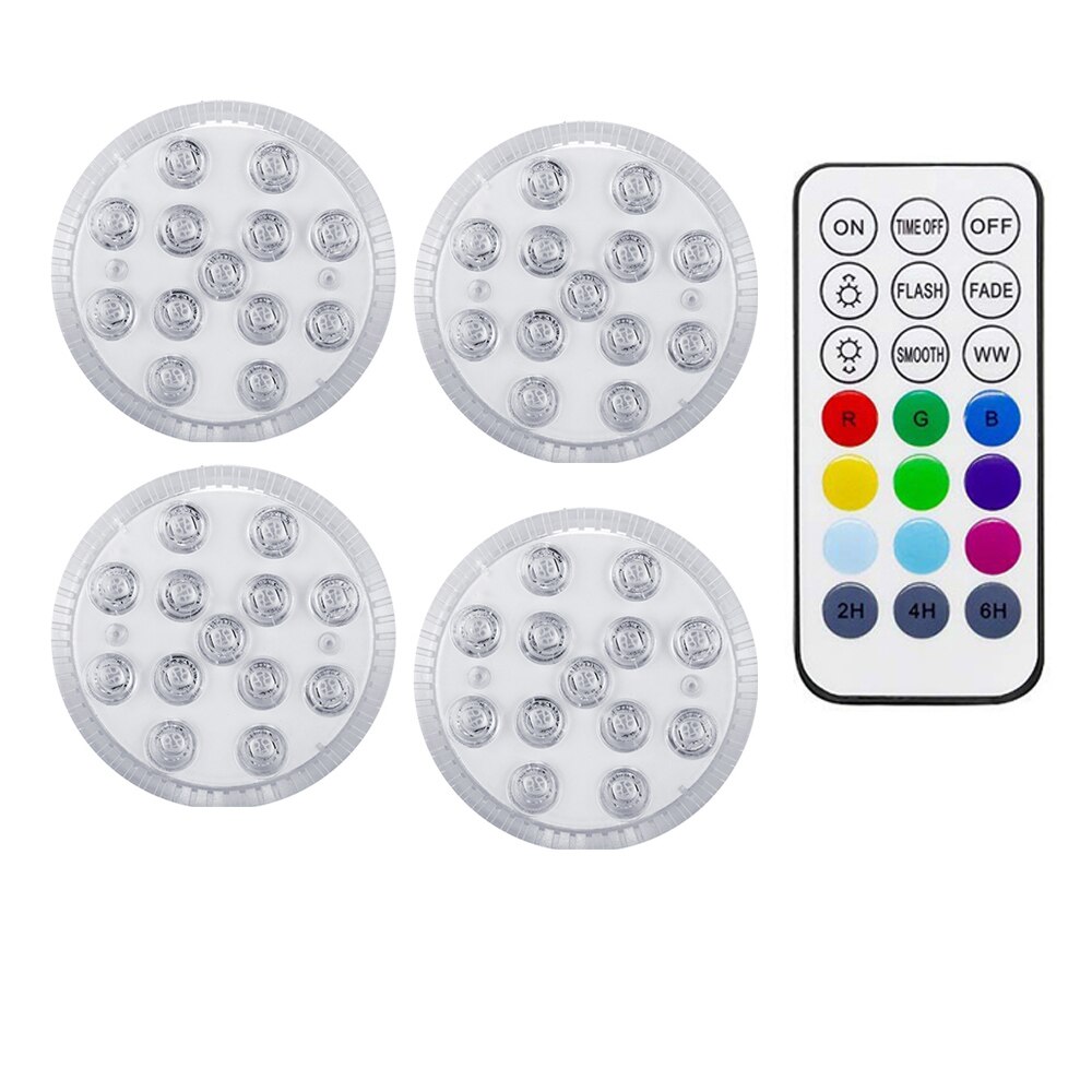 13 LED RVB Lumière Submersible Magnétique Ventouses RF Télécommande Sous-Marine Lampe De Nuit En Plein Air Piscine Vase Garden Party: 4 lamp 1 remote