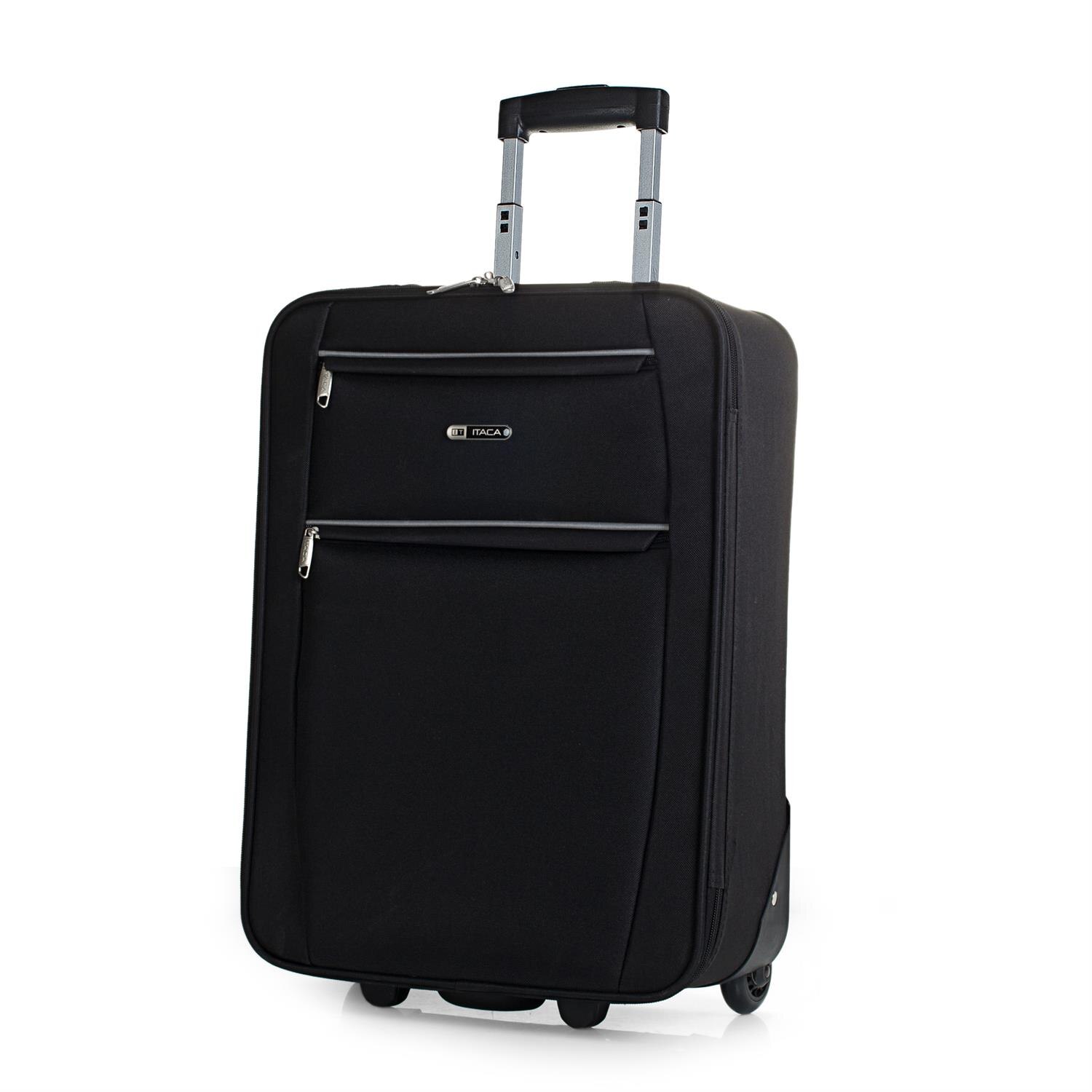 Itaca modèle Cassley valise trolley cabine Semirígida 50 Cm Polyester EVA poignée réglable, 2 poignées 2 roues roulettes faible coût: Black