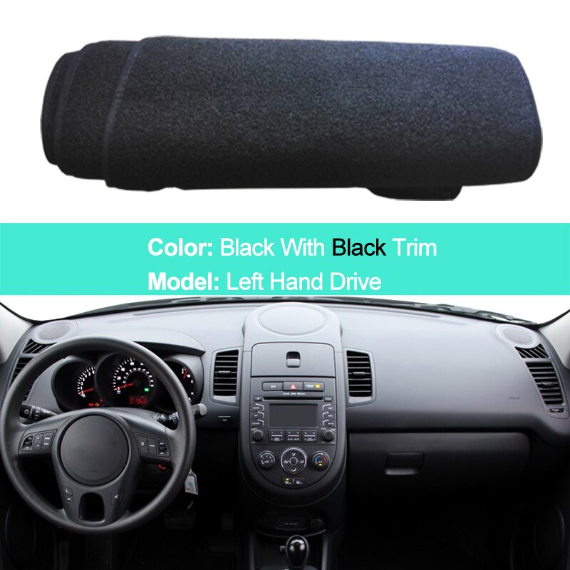 2 Layers Car Dashboard Cover For Kia Soul Dash Board Carpet Cape Rug Pad Carpet Dashmat Sun Shade Protector: LHD Black
