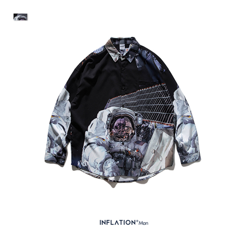 INFLATIE Mannen Herfst Shirt Digital Printing Mannen Harajuku Shirt Lange Mouw Street Wear Oversized Mannen Shirt 92147W: L