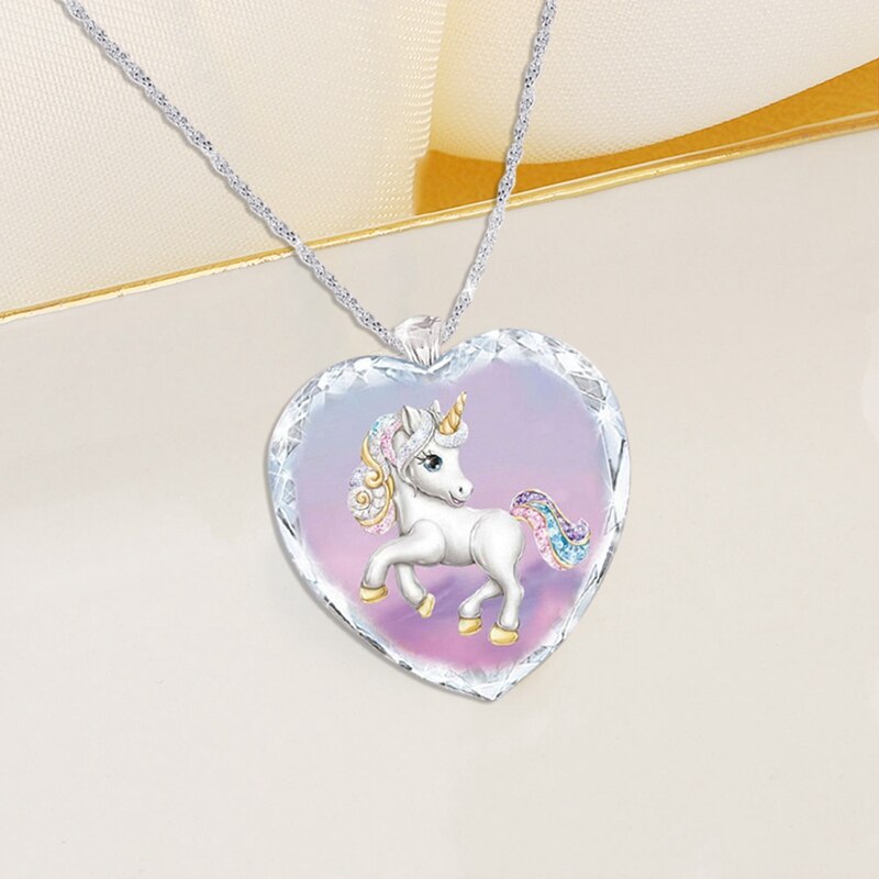 Collier avec pendentif licorne en cristal, , à la , pour enfants, bijoux de déclaration de coeur, ,